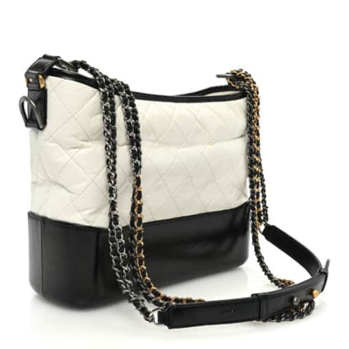 CHANEL Aged Calfskin Quilted Medium Gabrielle Hobo Black White