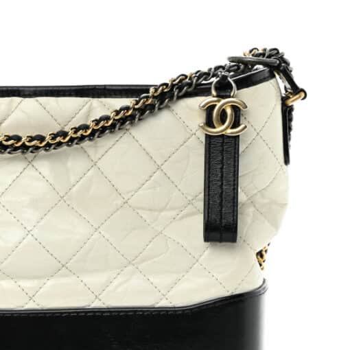 CHANEL Aged Calfskin Quilted Medium Gabrielle Hobo Black White - Image 13