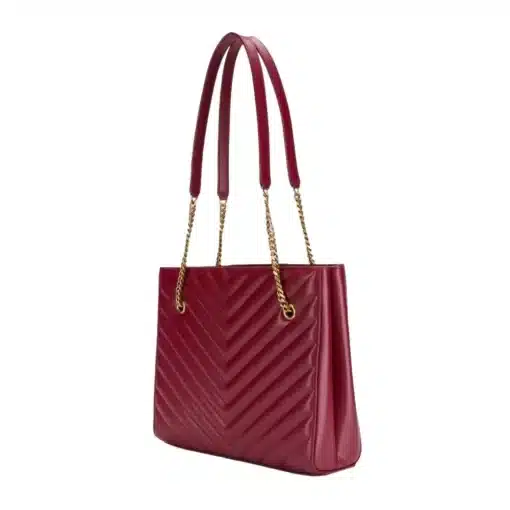 SAINT LAURENT Grain de Poudre Matelasse Chevron Medium Tribeca Shopping Bag Garnet - Image 3