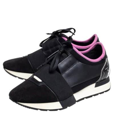 Balenciaga Black/Pink Leather and Suede Race Runner Sneakers (Size 37)