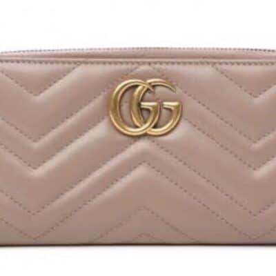 GUCCI Calfskin Matelasse GG Marmont Zip Around Wallet Porcelain Rose