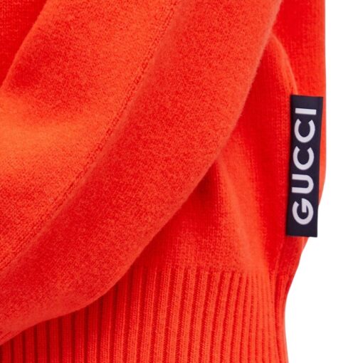 Gucci Men's Logo Tab Crew Neck Knit Jumper in Tomato Red (Size oversized M) - Image 4