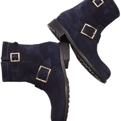 Jimmy Choo Navy Suede Youth Biker Ankle Boot (Size 37.5)