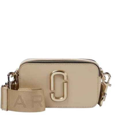 MARC JACOBS Snapshot Leather Cross-Body Bag in Beige.