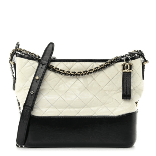 CHANEL Aged Calfskin Quilted Medium Gabrielle Hobo Black White - Image 7
