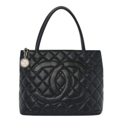 CHANEL Caviar Quilted Medallion Tote Black and Silver Hardware