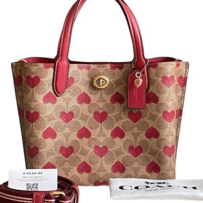Coach Willow Tote 24 In Signature Canvas with Heart Print Crossbody