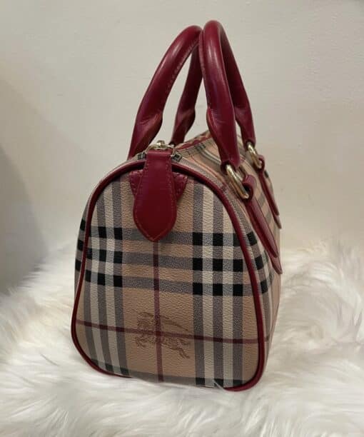 BURBERRY Haymarket Check Small Chester Bowling Bag in Red - Image 10