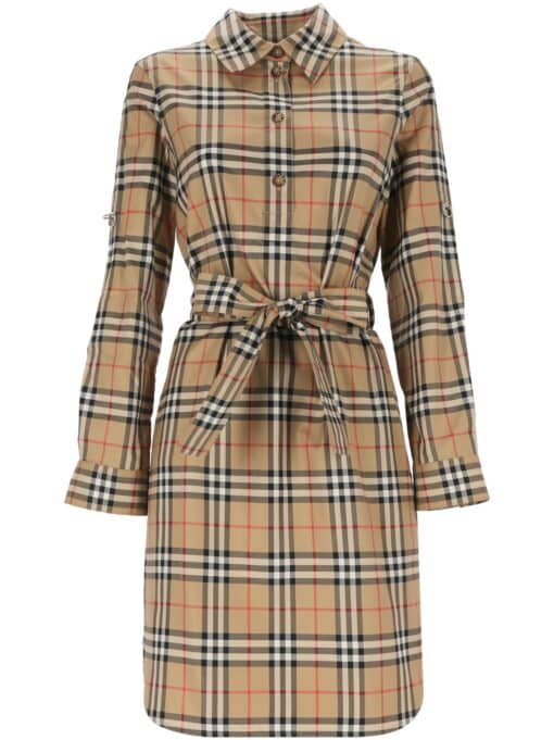 Burberry Vintage Check-Pattern Belted Shirt Dress( Size 8/10)