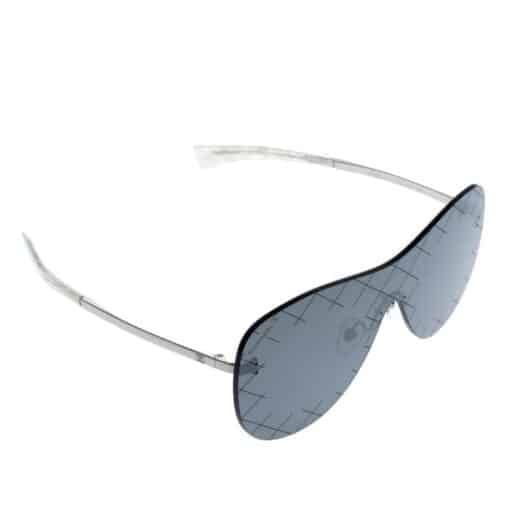 CHANEL Shield Runway Sunglasses Silver Blue Mirror - Image 5