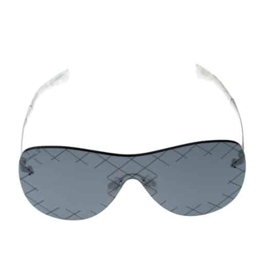 CHANEL Shield Runway Sunglasses Silver Blue Mirror - Image 4