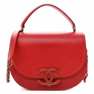 CHANEL Calfskin Quilted Medium Coco Curve Messenger Flap Red Bag