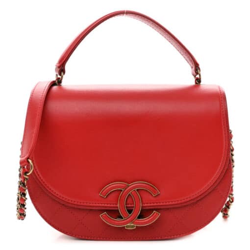 CHANEL Calfskin Quilted Medium Coco Curve Messenger Flap Red Bag