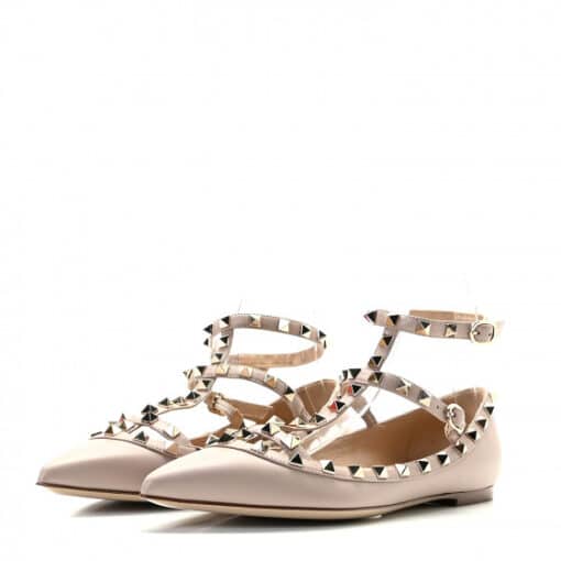 VALENTINO GARAVANI Nappa Rockstud Cage Ballerina Flats Poudre (Size 36) - Image 7