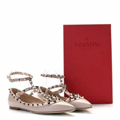 VALENTINO GARAVANI Nappa Rockstud Cage Ballerina Flats Poudre (Size 36)