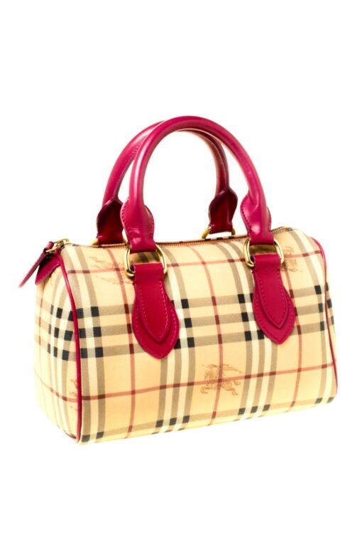 BURBERRY Haymarket Check Small Chester Bowling Bag in Red - Image 6