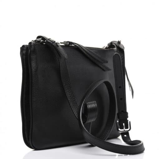 PRADA Vitello Phenix Double Zip Crossbody Bag Black - Image 9