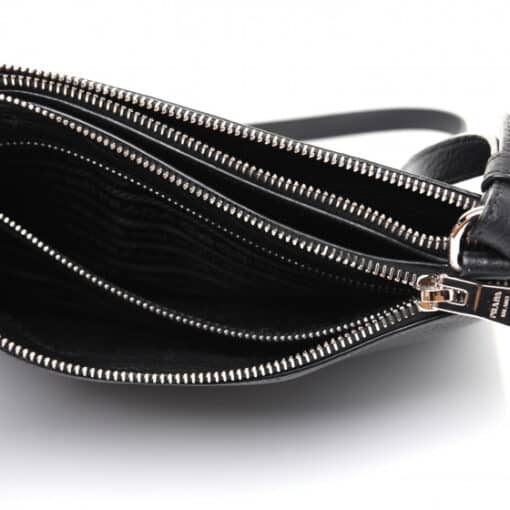 PRADA Vitello Phenix Double Zip Crossbody Bag Black - Image 6