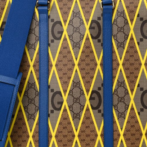 GUCCI GG Supreme Monogram Mix Textured Dollar Calfskin Rhombus Inlay Large Tote Bag Beige Ebony Harvest Joy Blue Shoulder Bag - Image 2