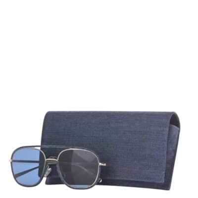 CHANEL Metal Denim Pilot Sunglasses Gold Dark Blue