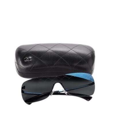 CHANEL Shield Runway Ladies Sunglasses Metallic Blue