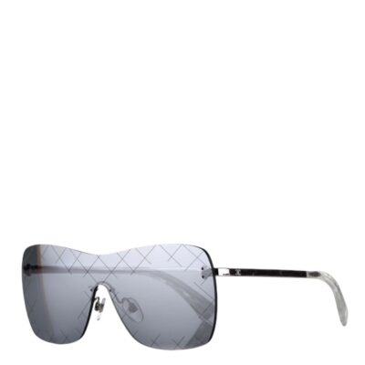 CHANEL Shield Runway Sunglasses Silver Blue Mirror