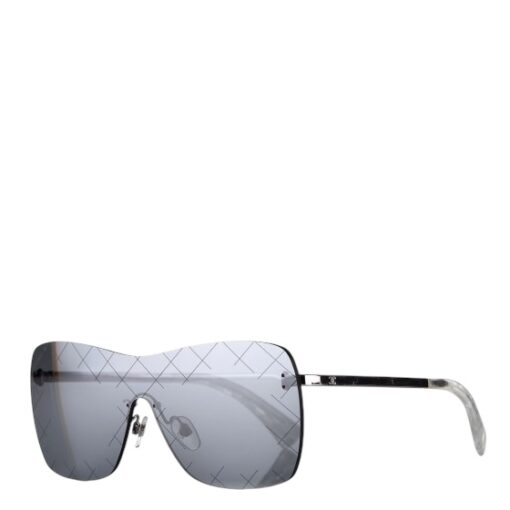 CHANEL Shield Runway Sunglasses Silver Blue Mirror