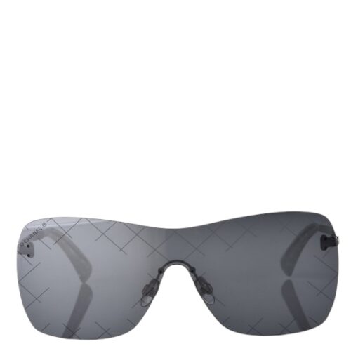 CHANEL Shield Runway Sunglasses Silver Blue Mirror - Image 8