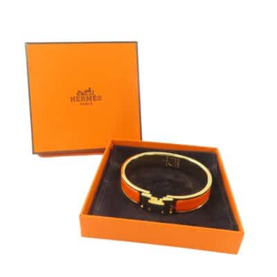 HERMES Enamel Narrow Clic Clac H Bracelet PM Orange