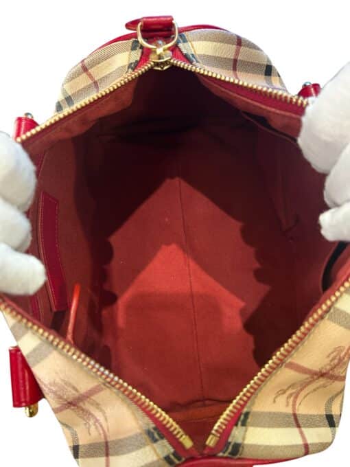 BURBERRY Haymarket Check Small Chester Bowling Bag in Red - Image 8