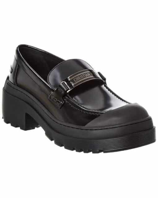 CHRISTIAN DIOR Brushed Calfskin Rubber Dior Code Cap Toe Lug Sole 15mm Black Gents Loafers (Size 40 )