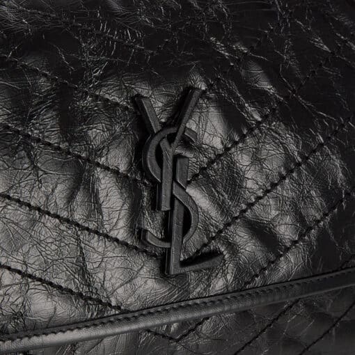 YSL Crinkled Calfskin Matelasse Monogram Baby Niki Chain Satchel Black. - Image 10