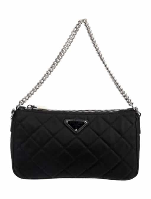 PRADA Nylon Tessuto Impuntu Quilted Top Handle Bag Black