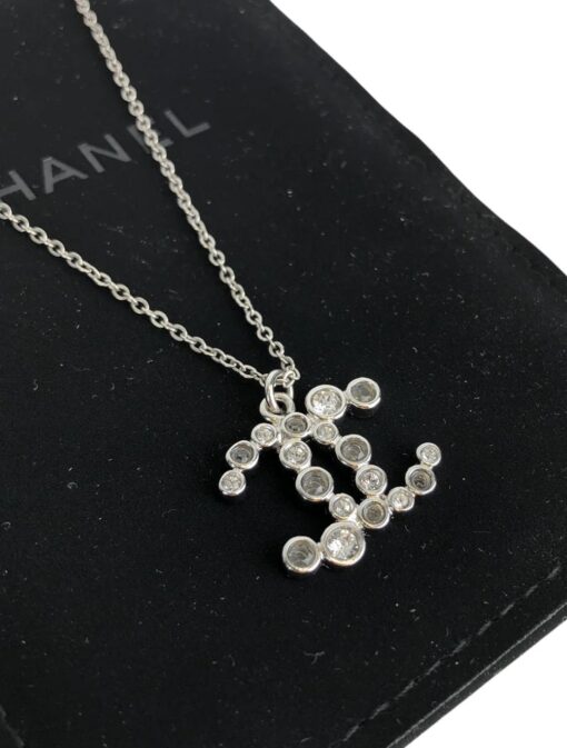 Chanel Silvertone Crystal CC Necklace - Image 7