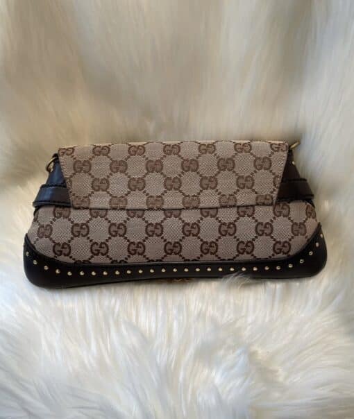 GUCCI Monogram Studded Small Horsebit Clutch Dark Brown - Image 12