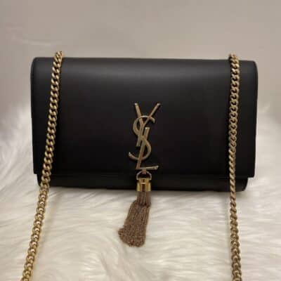 SAINT LAURENT Smooth Calfskin Medium Classic Monogram Kate Tassel Satchel Black
