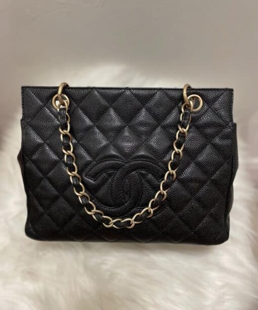 Chanel Black Vintage Caviar Leather CC petite Shopping Tote