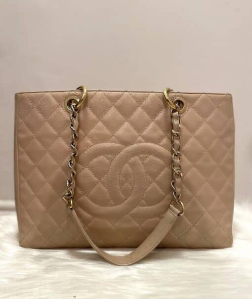 Chanel Beige Quilted Caviar Leather GST Shopper Tote