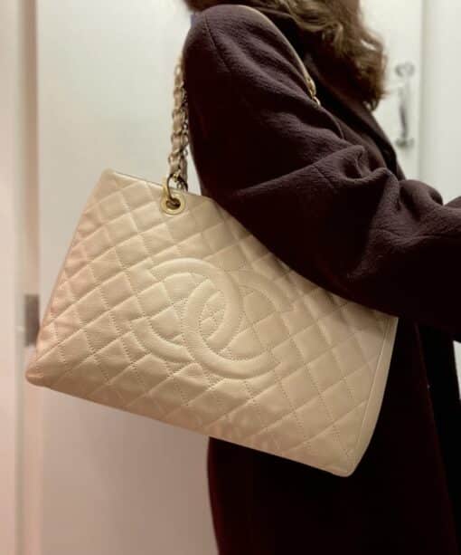 Chanel Beige Quilted Caviar Leather GST Shopper Tote - Image 15