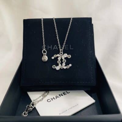 Chanel Silvertone Crystal CC Necklace