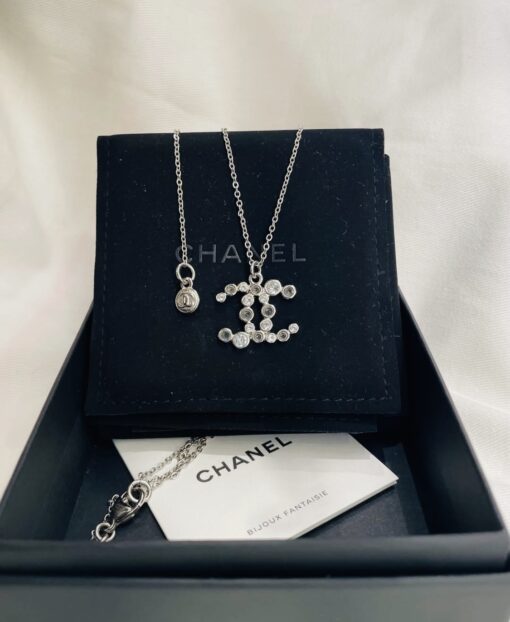 Chanel Silvertone Crystal CC Necklace