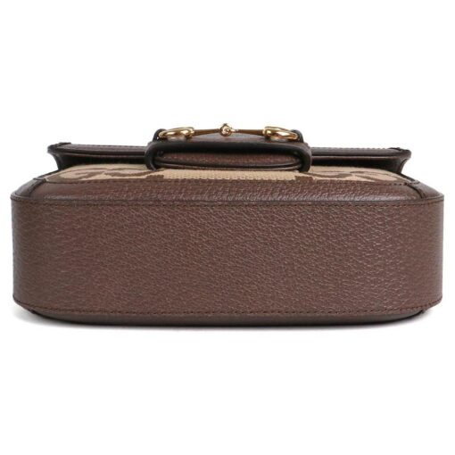GUCCI Monogram Jumbo GG Textured Dollar Calfskin Web Mini Horsebit 1955 Shoulder Crosbody Bag Caramel Ebony New Acero - Image 10