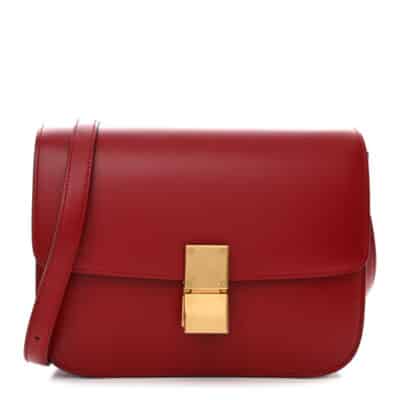 CELINE Box Calfskin Medium Classic Box Flap Bag Red