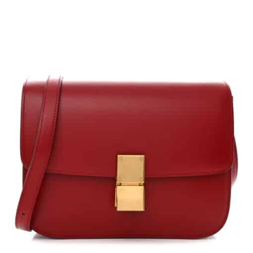 CELINE Box Calfskin Medium Classic Box Flap Bag Red