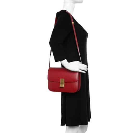 CELINE Box Calfskin Medium Classic Box Flap Bag Red - Image 9