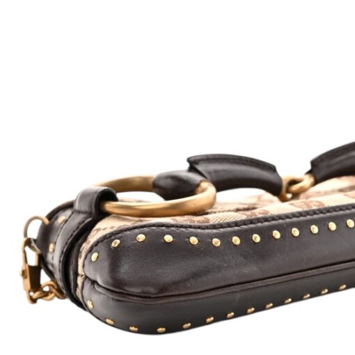 GUCCI Monogram Studded Small Horsebit Clutch Dark Brown - Image 9