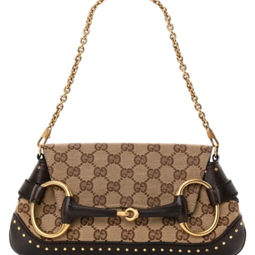 GUCCI Monogram Studded Small Horsebit Clutch Dark Brown - Image 3