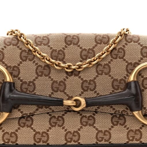 GUCCI Monogram Studded Small Horsebit Clutch Dark Brown - Image 4