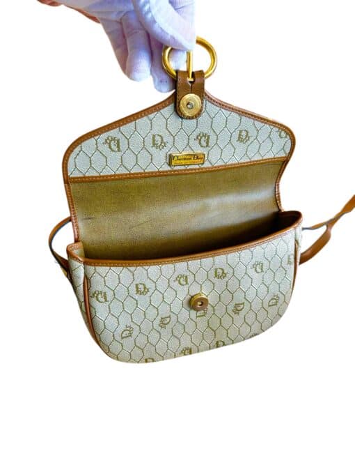 Dior Brown Honeycomb Coated Canvas Crossbody Bag Beige. - Image 9