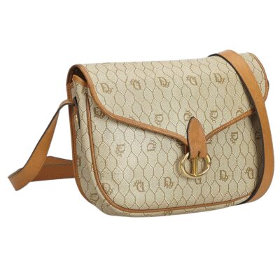Dior Brown Honeycomb Coated Canvas Crossbody Bag Beige.